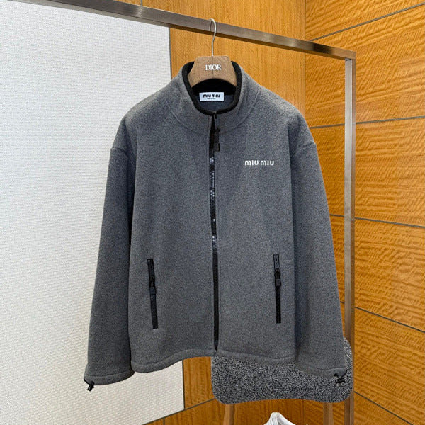 Graue Fleece-Reißverschlussjacke