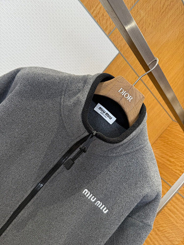 Graue Fleece-Reißverschlussjacke
