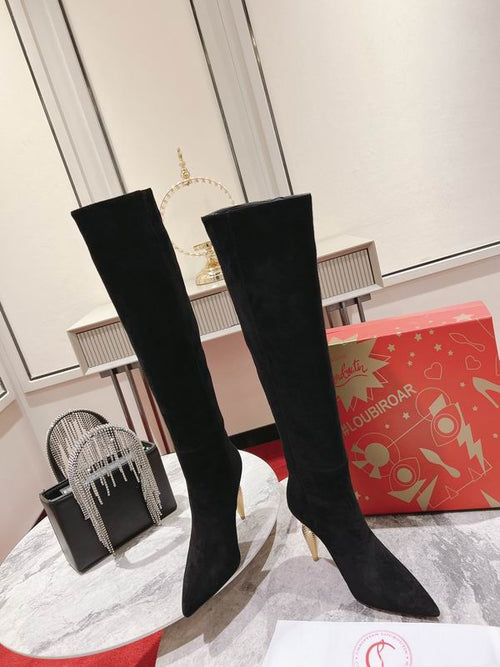 Schwarze Wildleder-Overknee-Stiefel für Damen