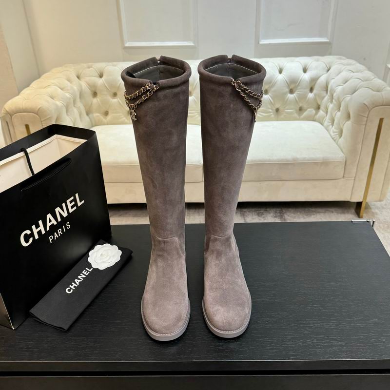 Damen-Kniehochstiefel aus grauem Wildleder