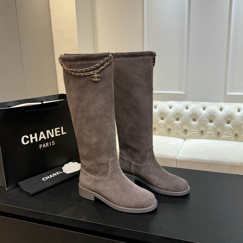 Damen-Kniehochstiefel aus grauem Wildleder