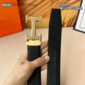 Automatic Buckle Leather Belt with Textured Metal Buckle