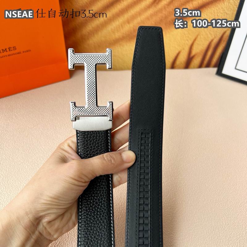 Automatic Buckle Leather Belt with Textured Metal Buckle