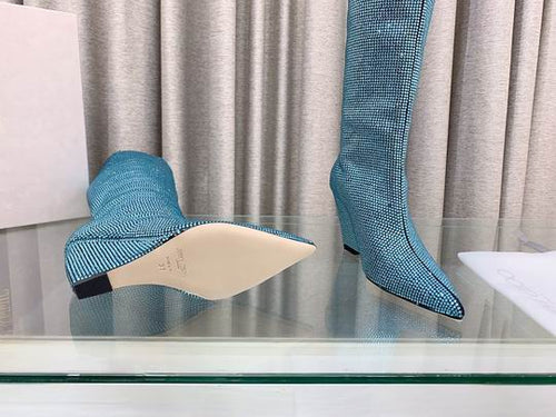 Kniehohe Stiefel mit blauen Kristallen für Damen