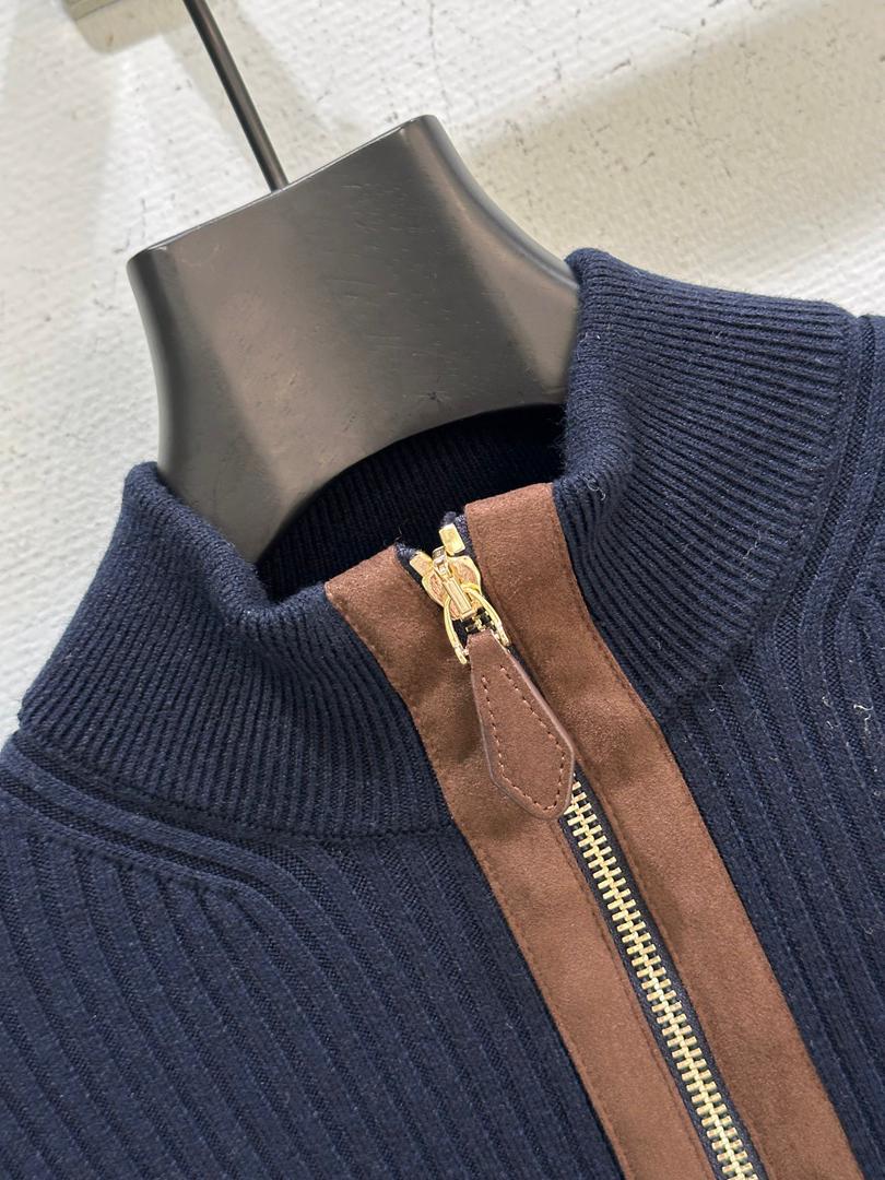 Chaqueta azul marino de canalé con cremallera