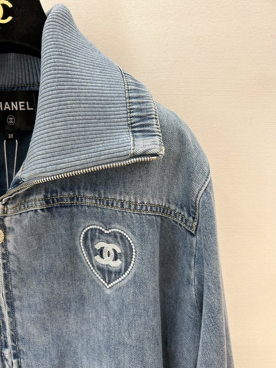 Denim jacket with large lapel