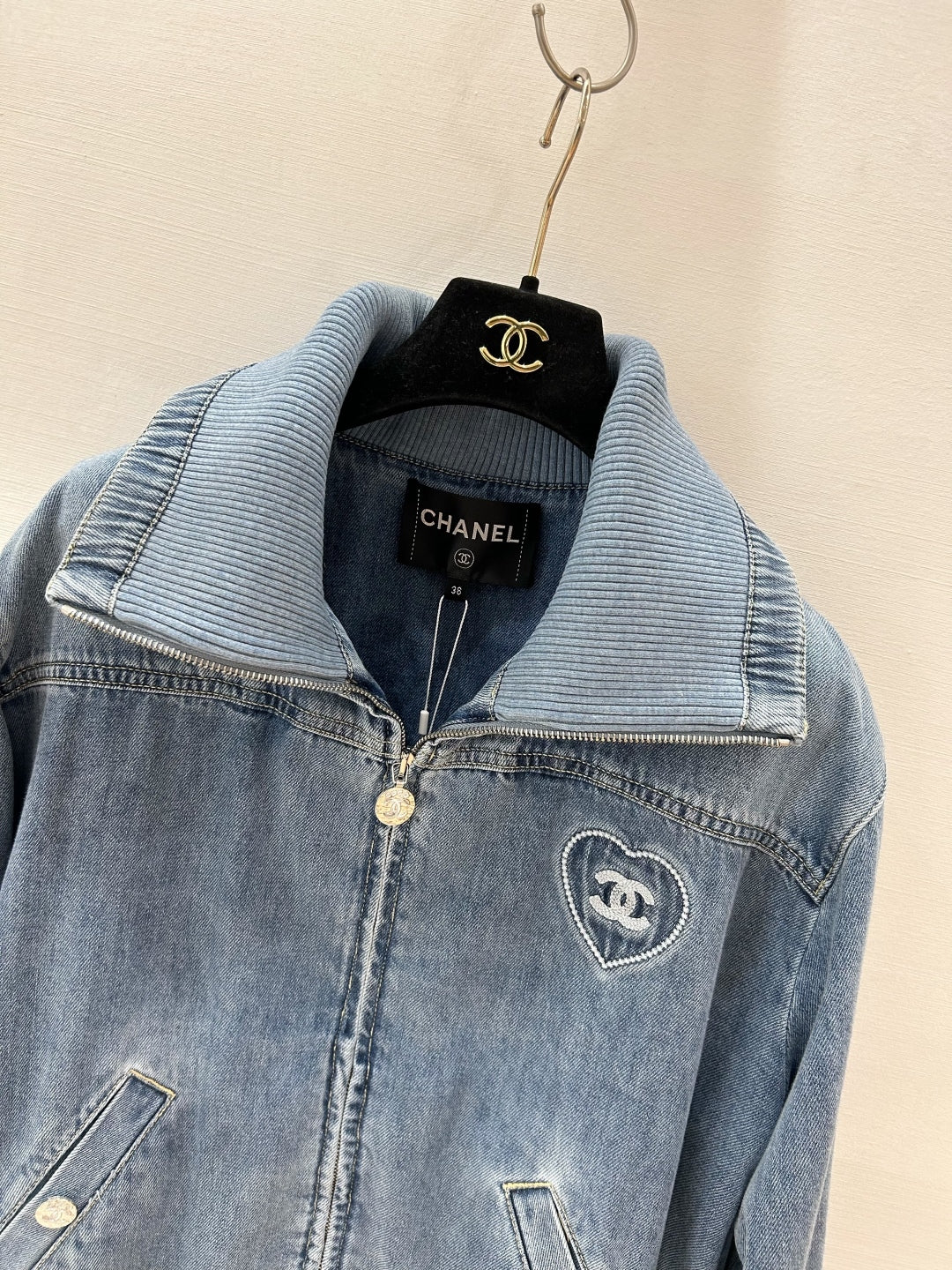 Denim jacket with large lapel