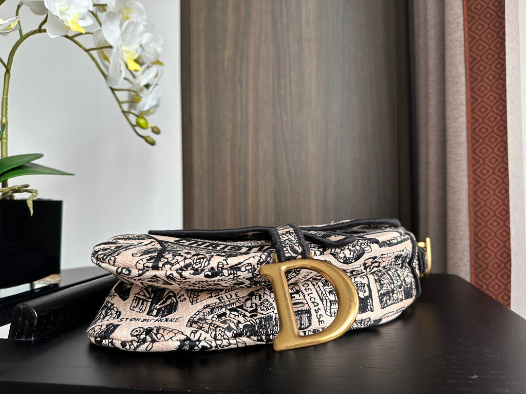 Bolso de hombro bordado de mezclilla negra con flecos – 25,5 cm