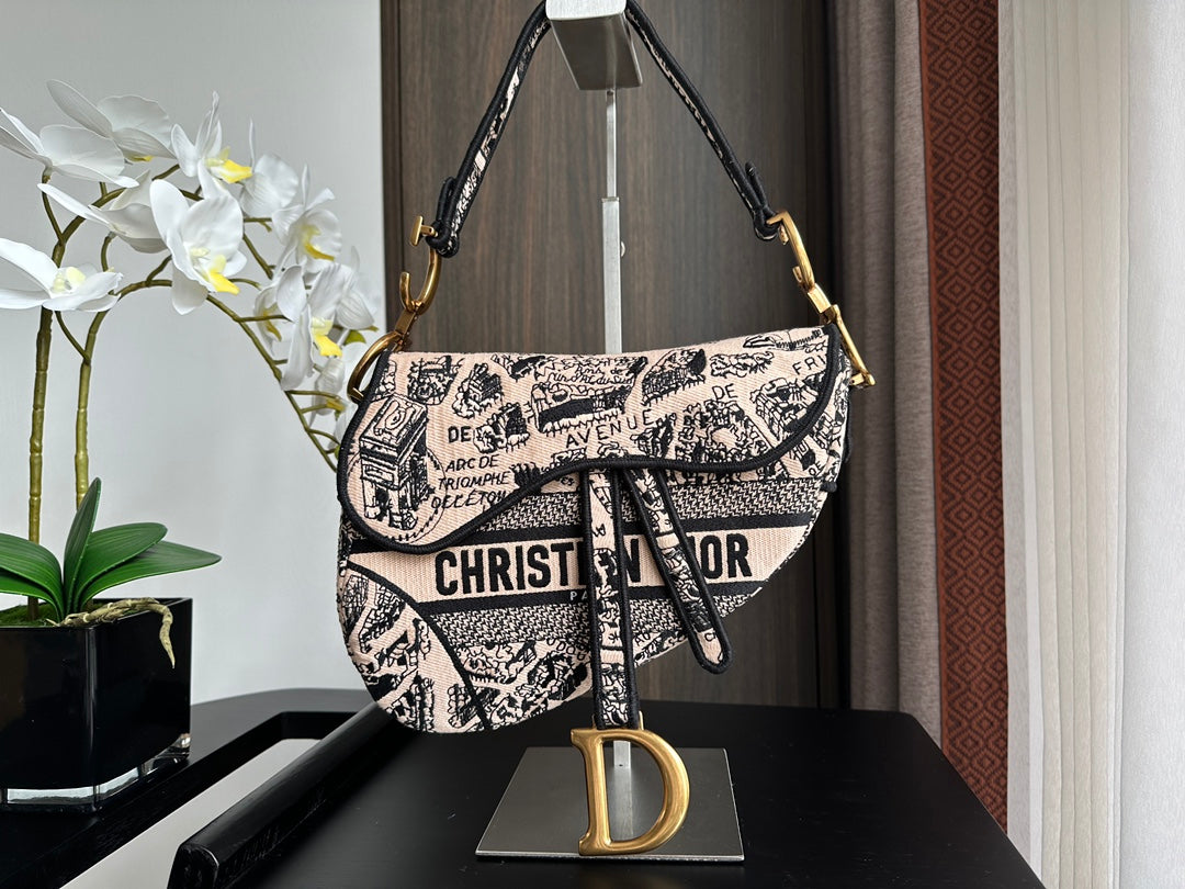 Bolso de hombro bordado de mezclilla negra con flecos – 25,5 cm