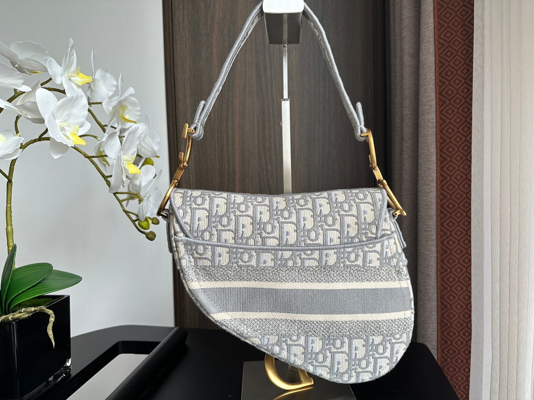 Grey Embroidered Fringed Denim Cross Body Bag – 25.5cm