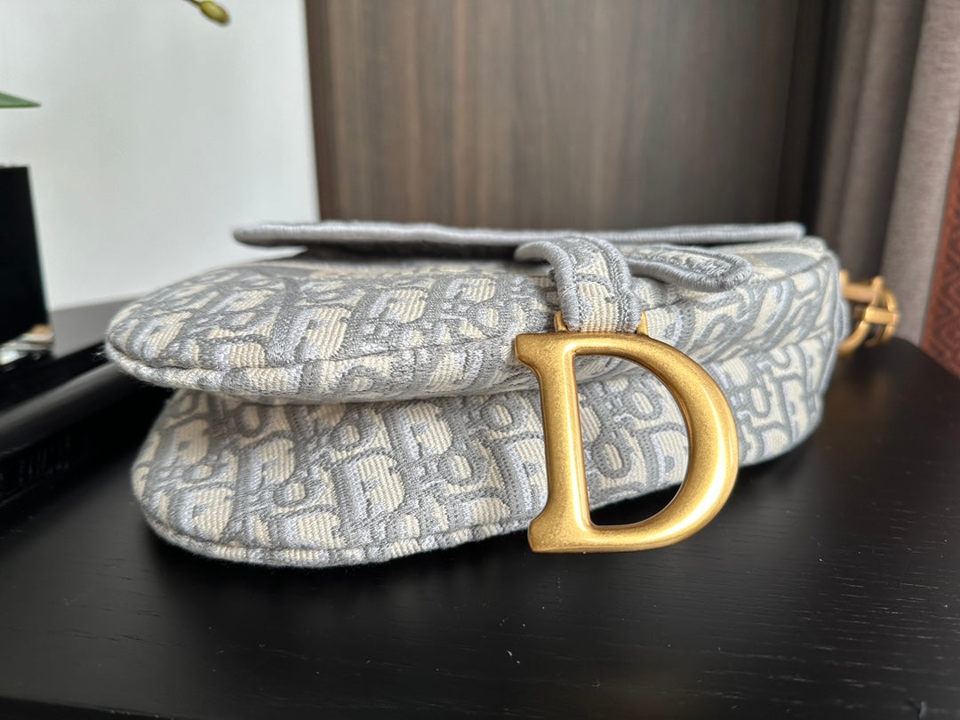 Grey Embroidered Fringed Denim Cross Body Bag – 25.5cm