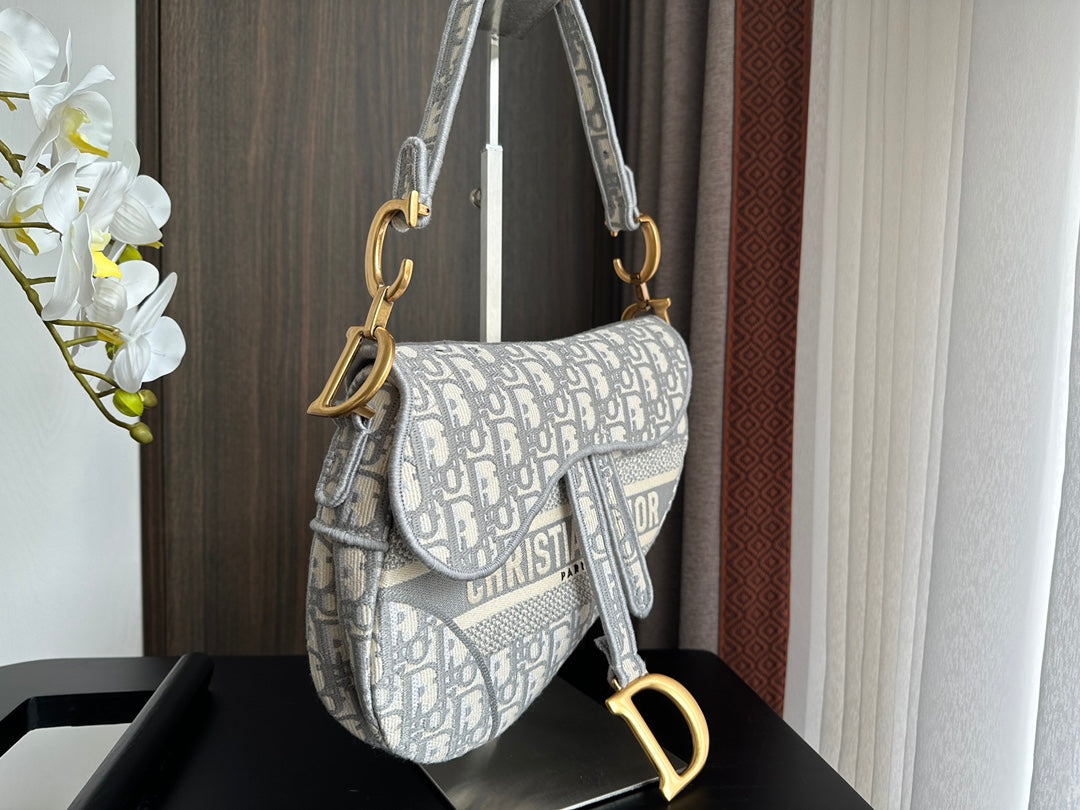 Grey Embroidered Fringed Denim Cross Body Bag – 25.5cm