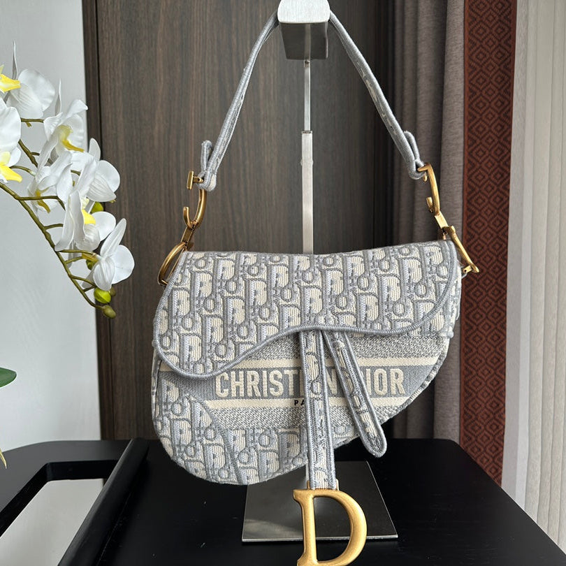 Grey Embroidered Fringed Denim Cross Body Bag – 25.5cm