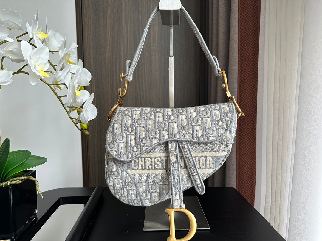 Grey Embroidered Fringed Denim Cross Body Bag – 25.5cm