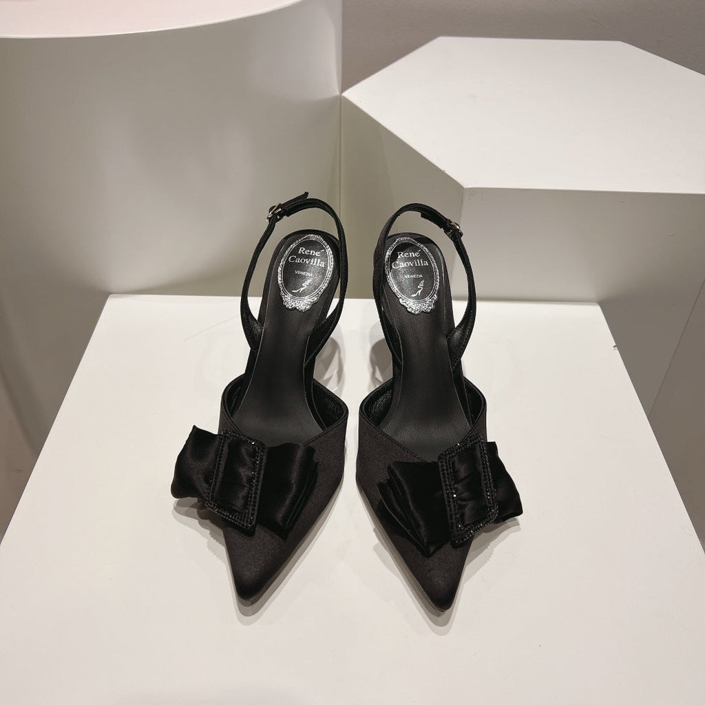 Glass heels with silk bow