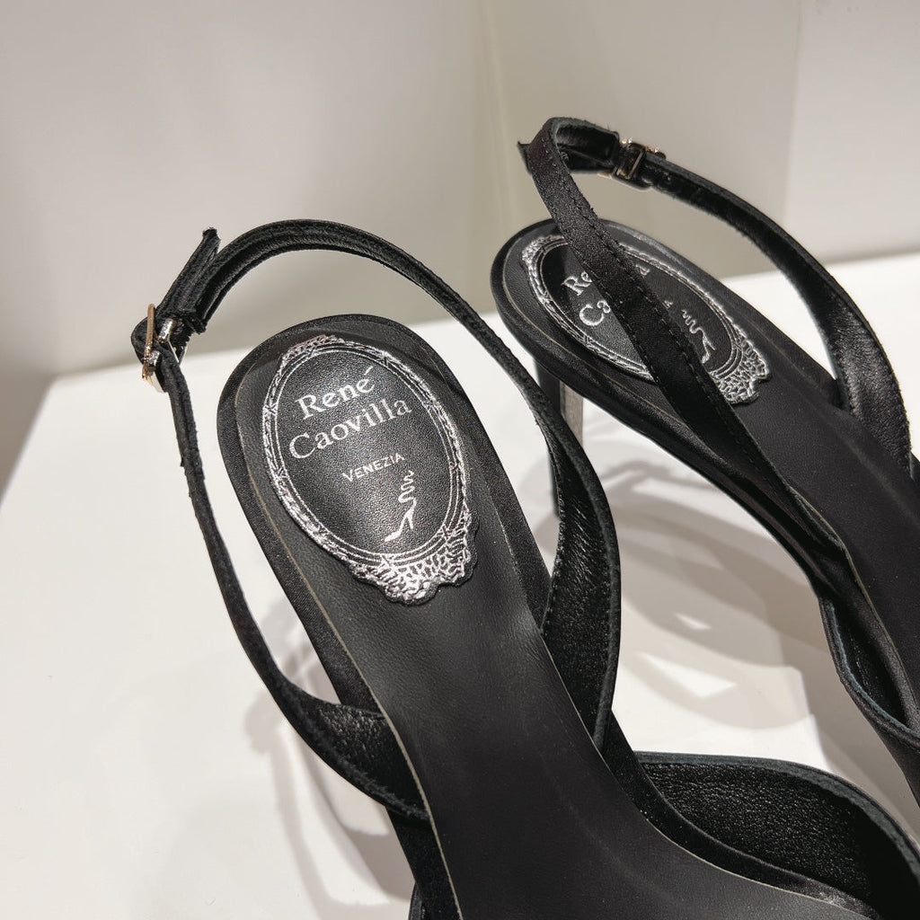 Glass heels with silk bow