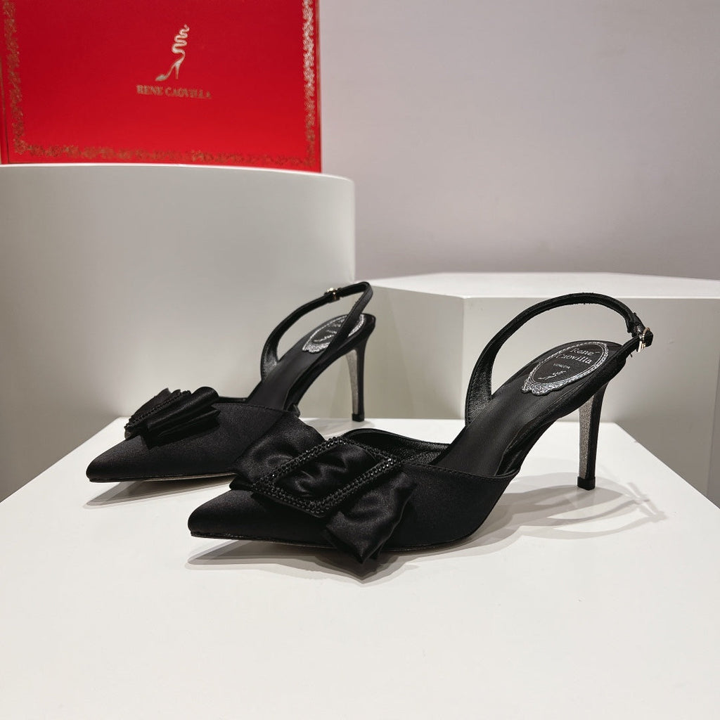 Glass heels with silk bow
