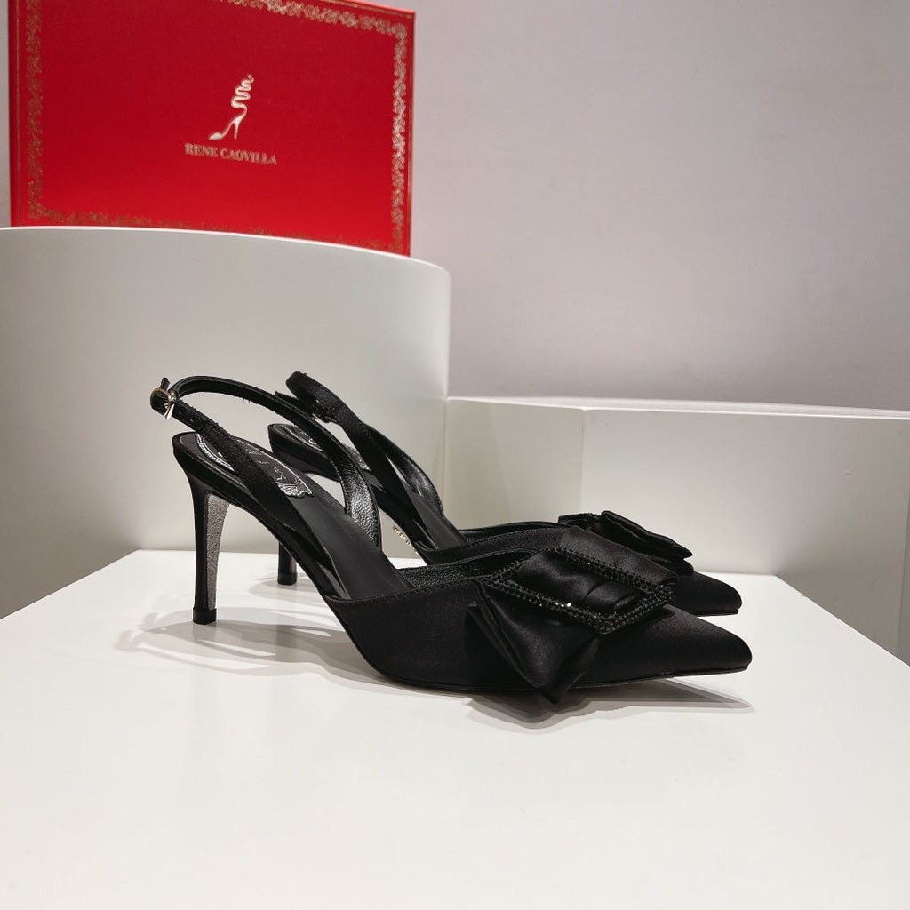 Glass heels with silk bow