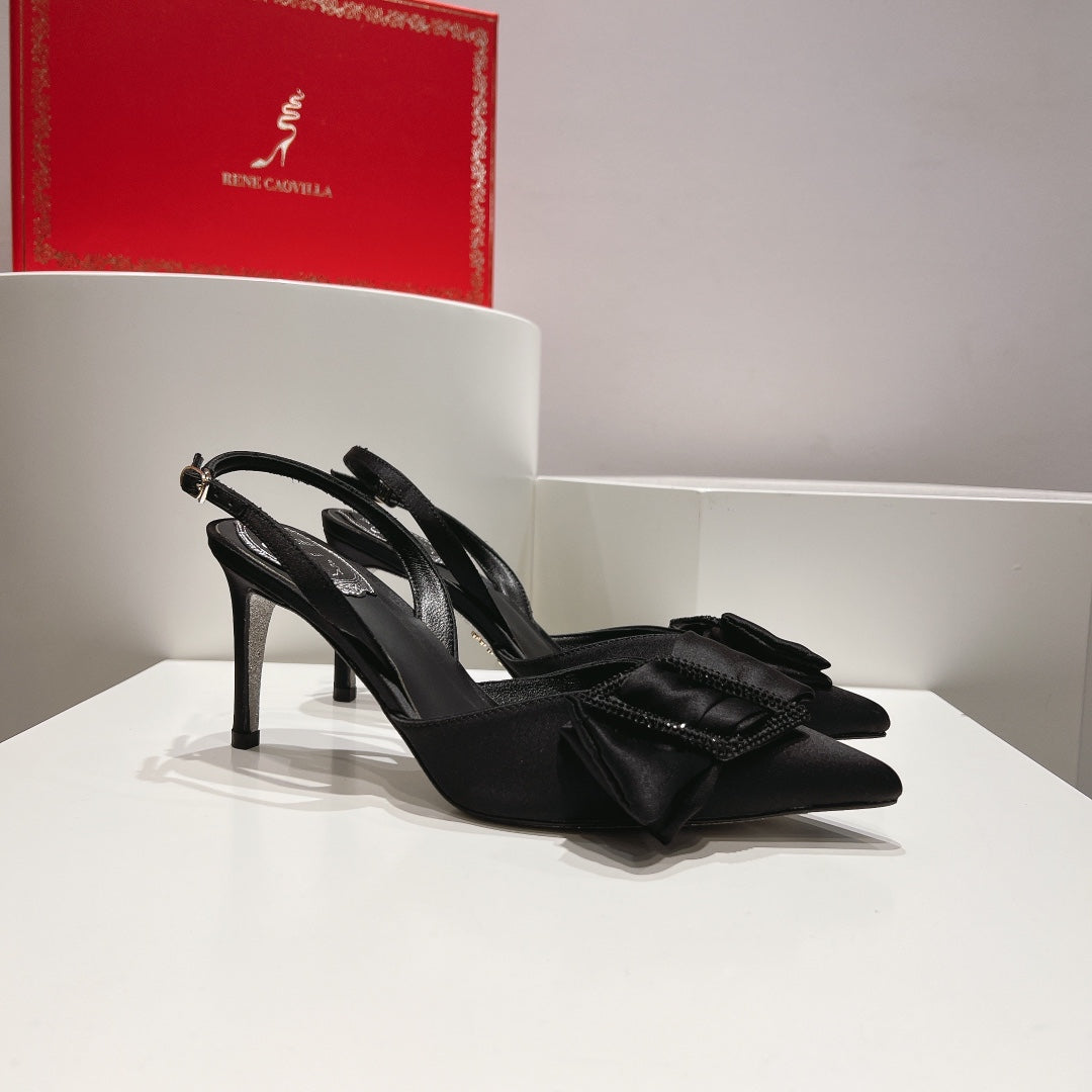 Glass heels with silk bow