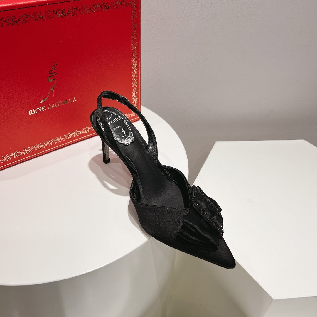 Glass heels with silk bow
