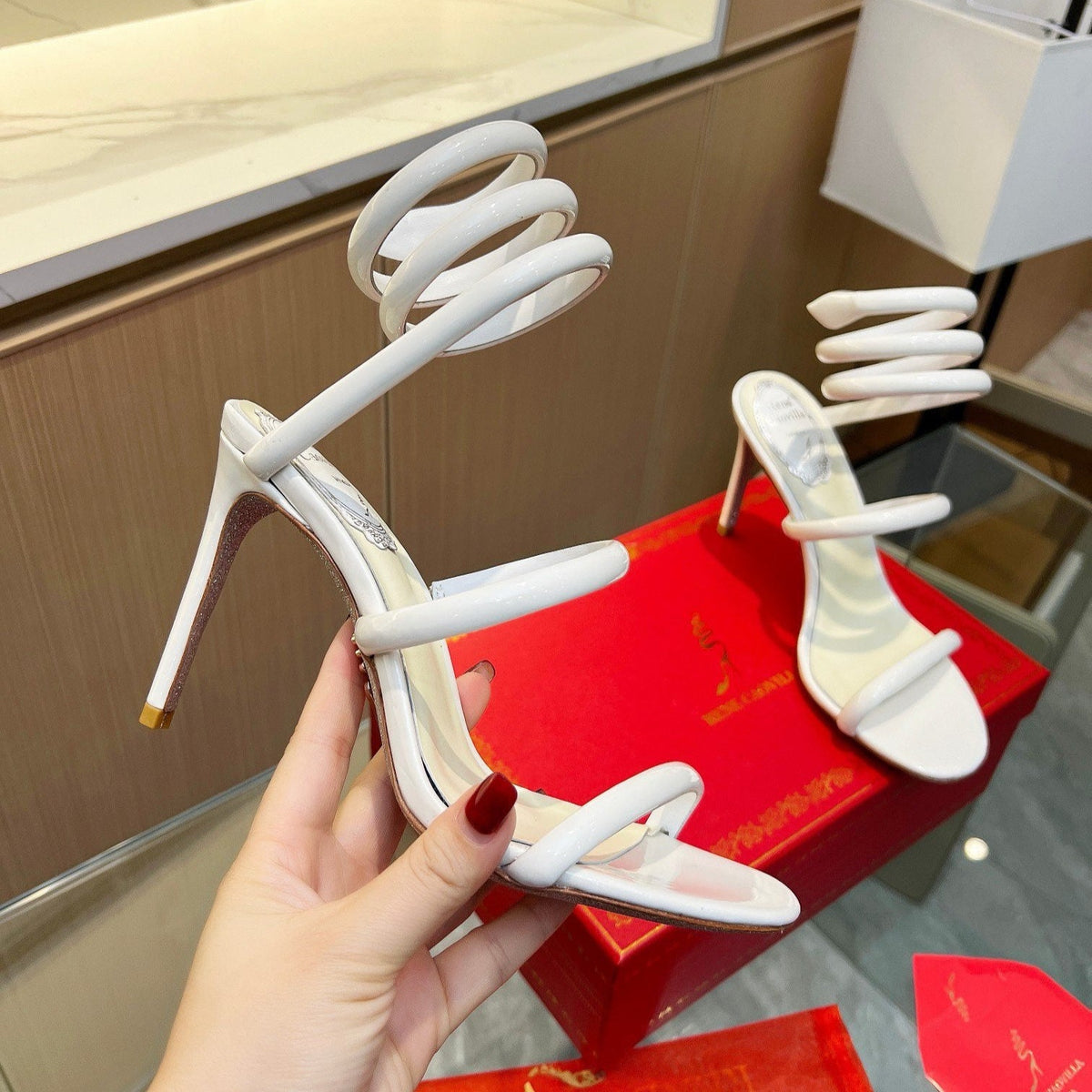 Samt-Schlangensandalen mit Kristallverzierung