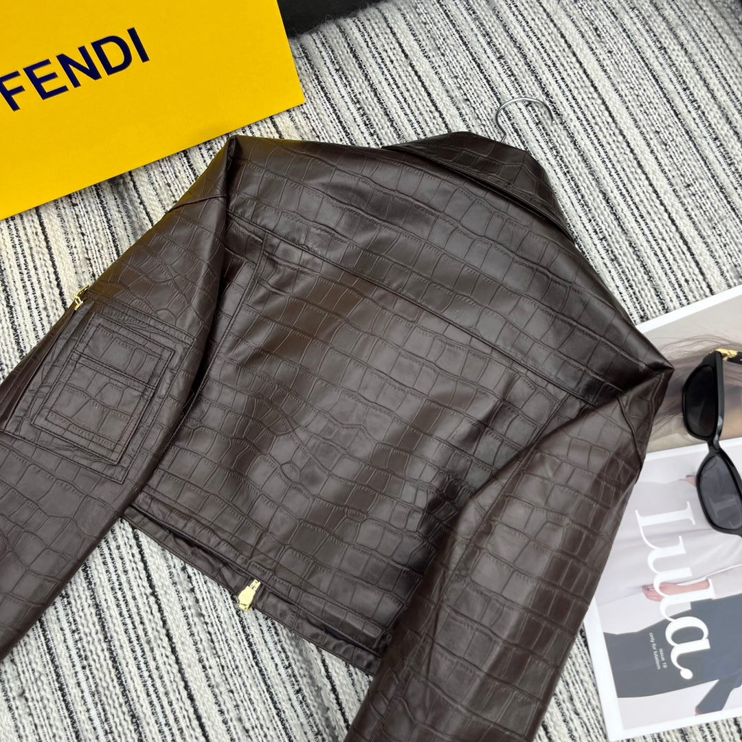 Lammlederjacke mit Kroko-Prägung