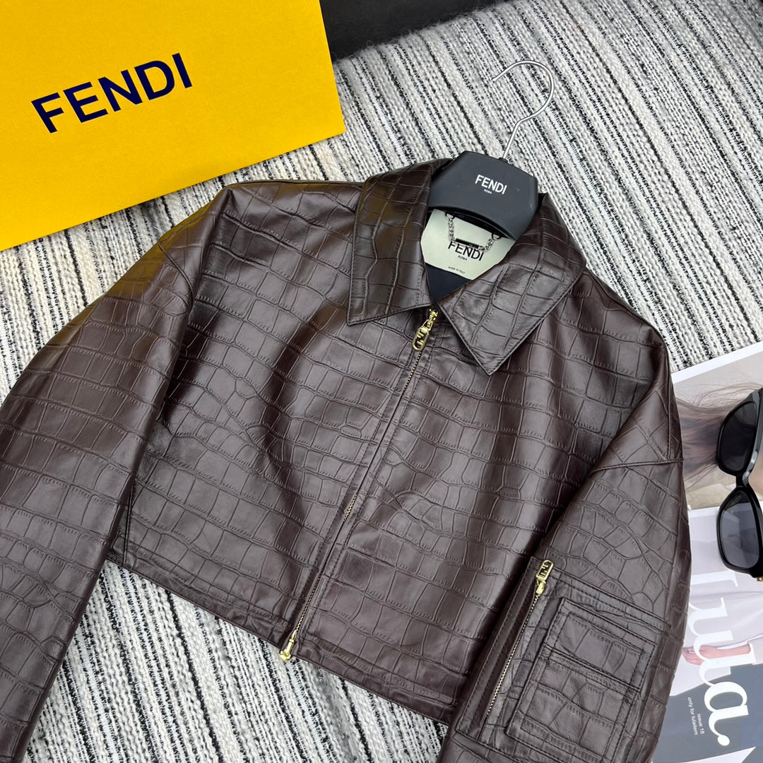 Lammlederjacke mit Kroko-Prägung