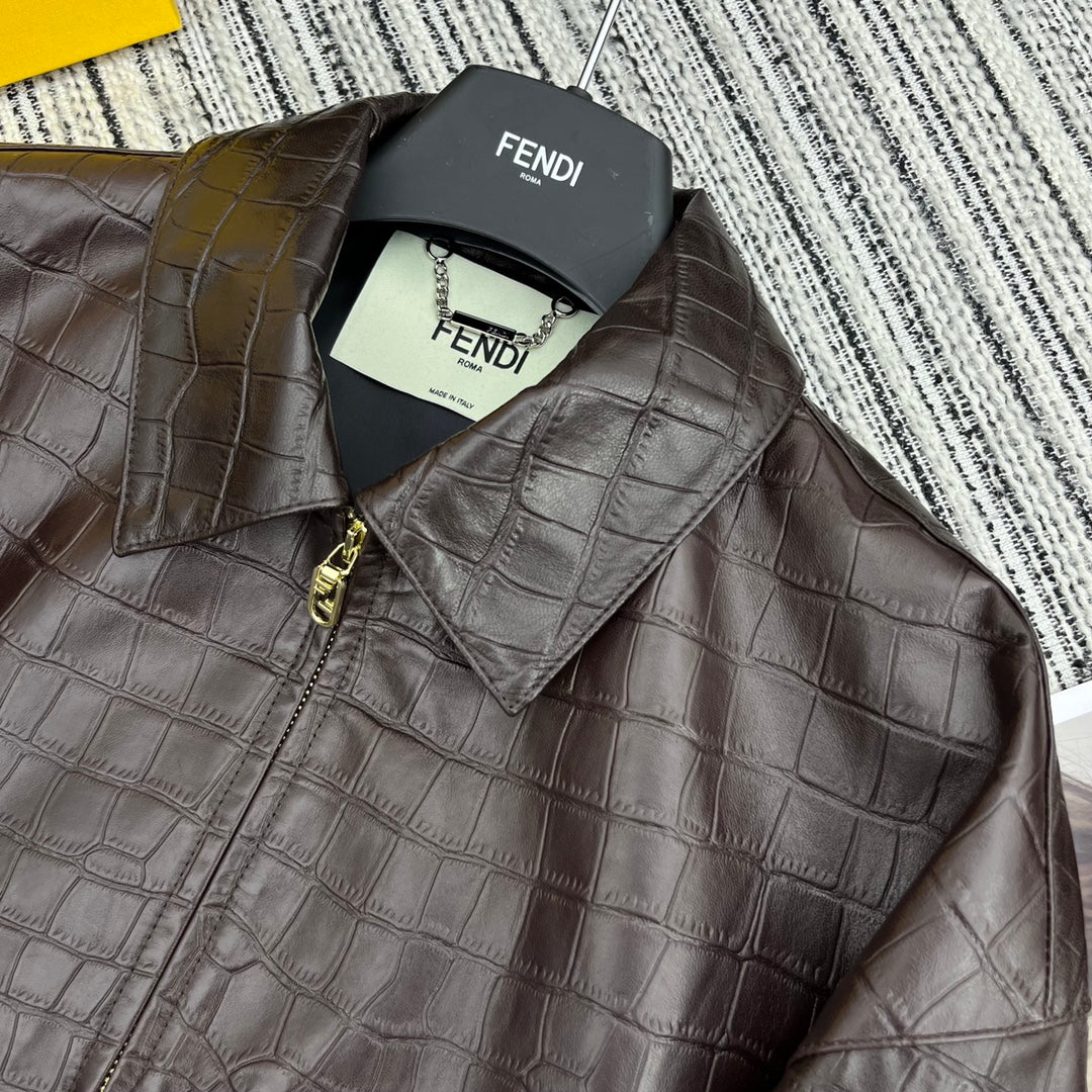 Lammlederjacke mit Kroko-Prägung