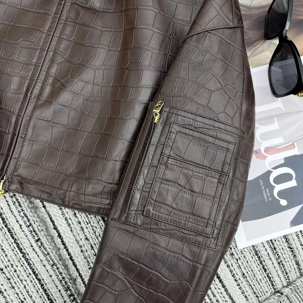 Chaqueta de piel de cordero con estampado de cocodrilo