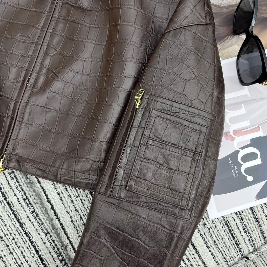 Lammlederjacke mit Kroko-Prägung