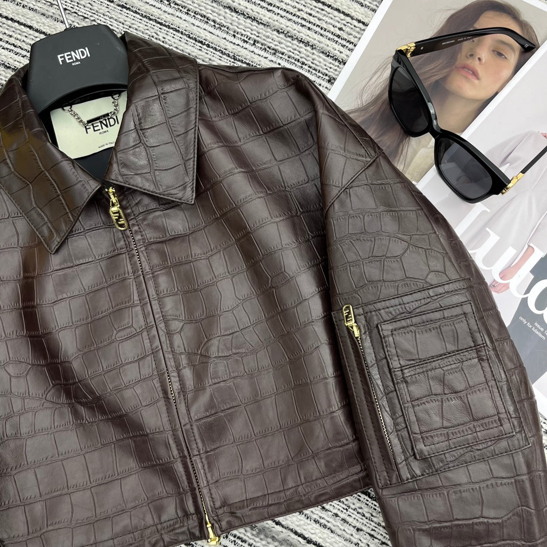 Lammlederjacke mit Kroko-Prägung