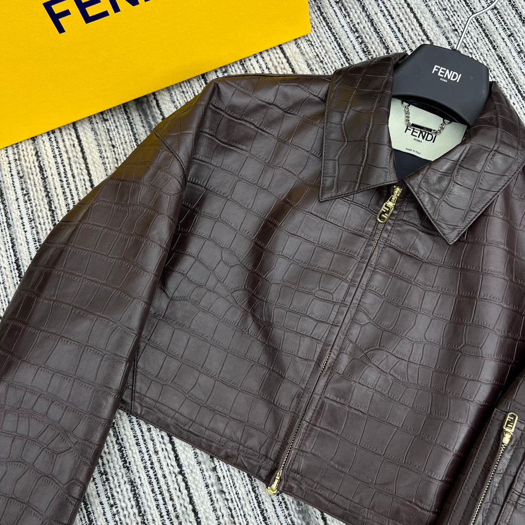 Lammlederjacke mit Kroko-Prägung