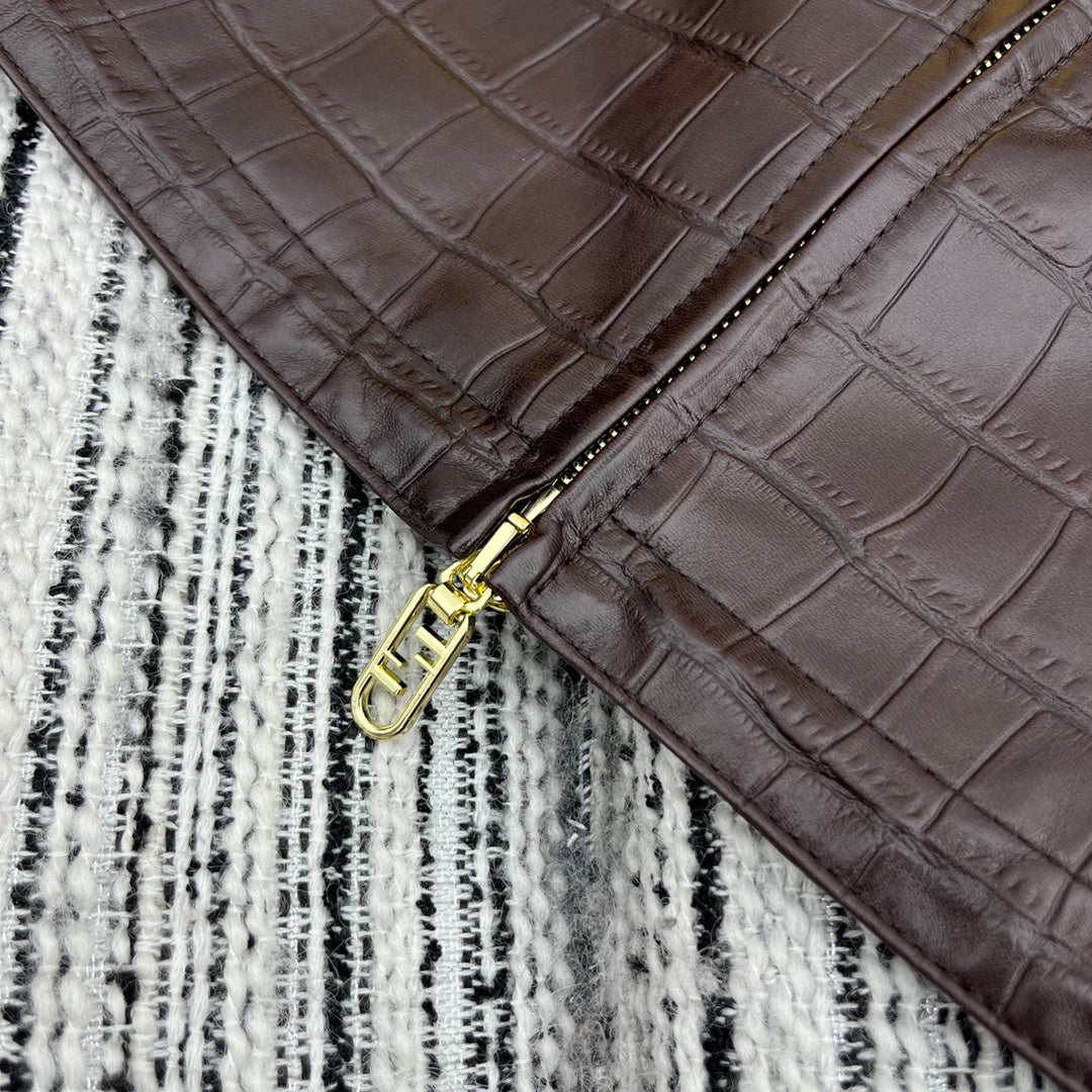 Lammlederjacke mit Kroko-Prägung