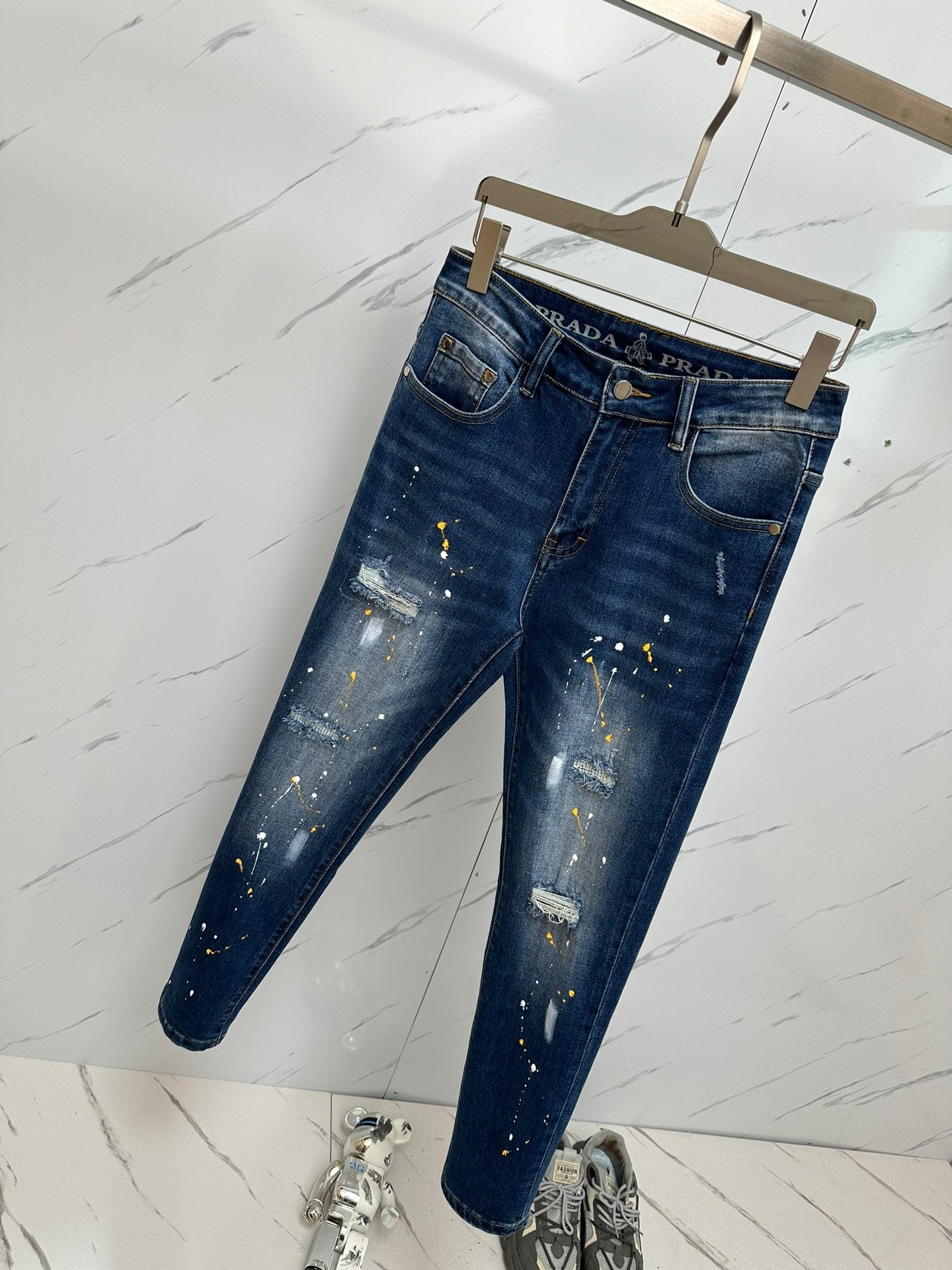 Pantalones vaqueros de mezclilla lavada premium para hombre