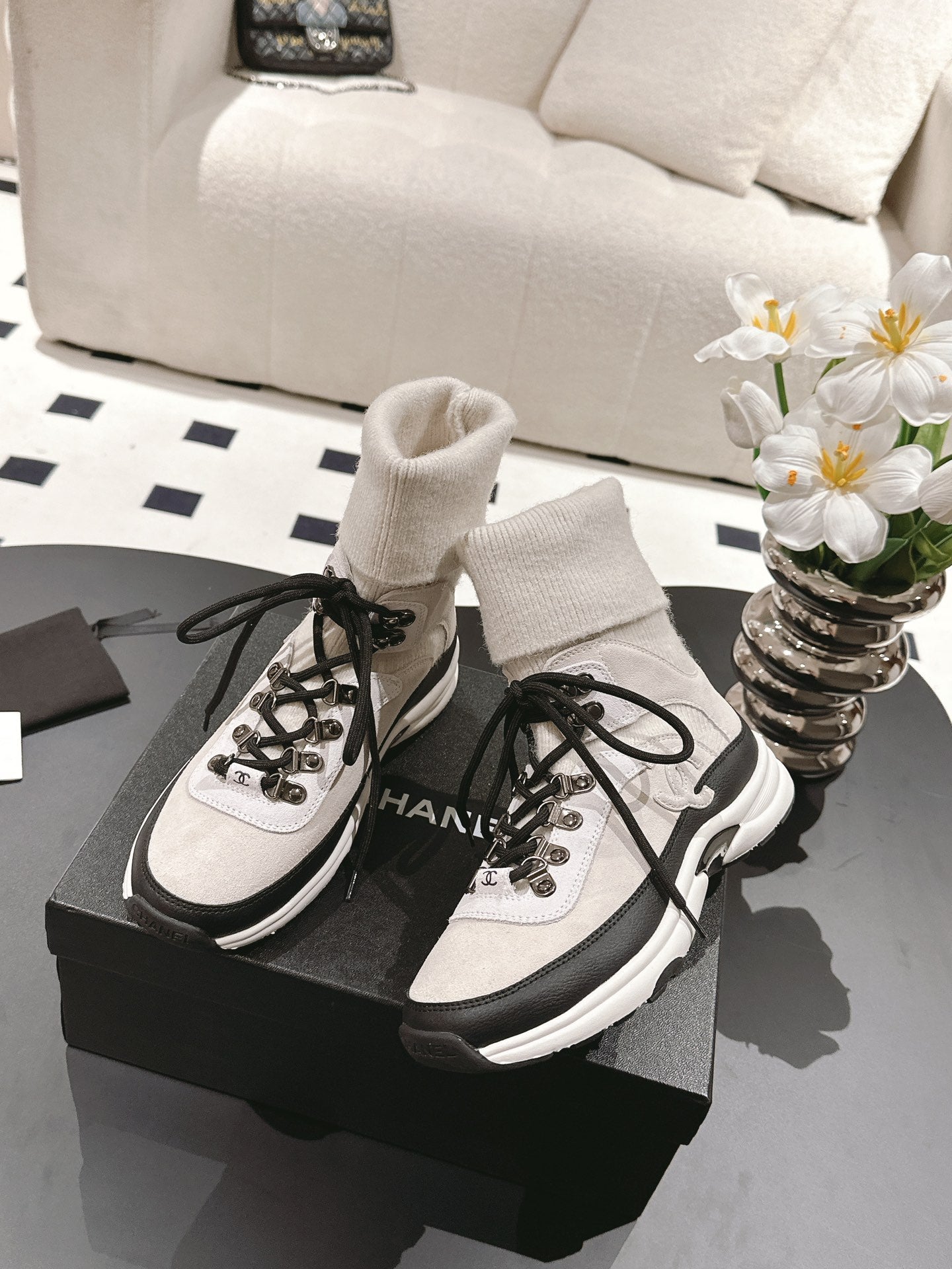 Zapatillas tipo calcetín de punto para mujer