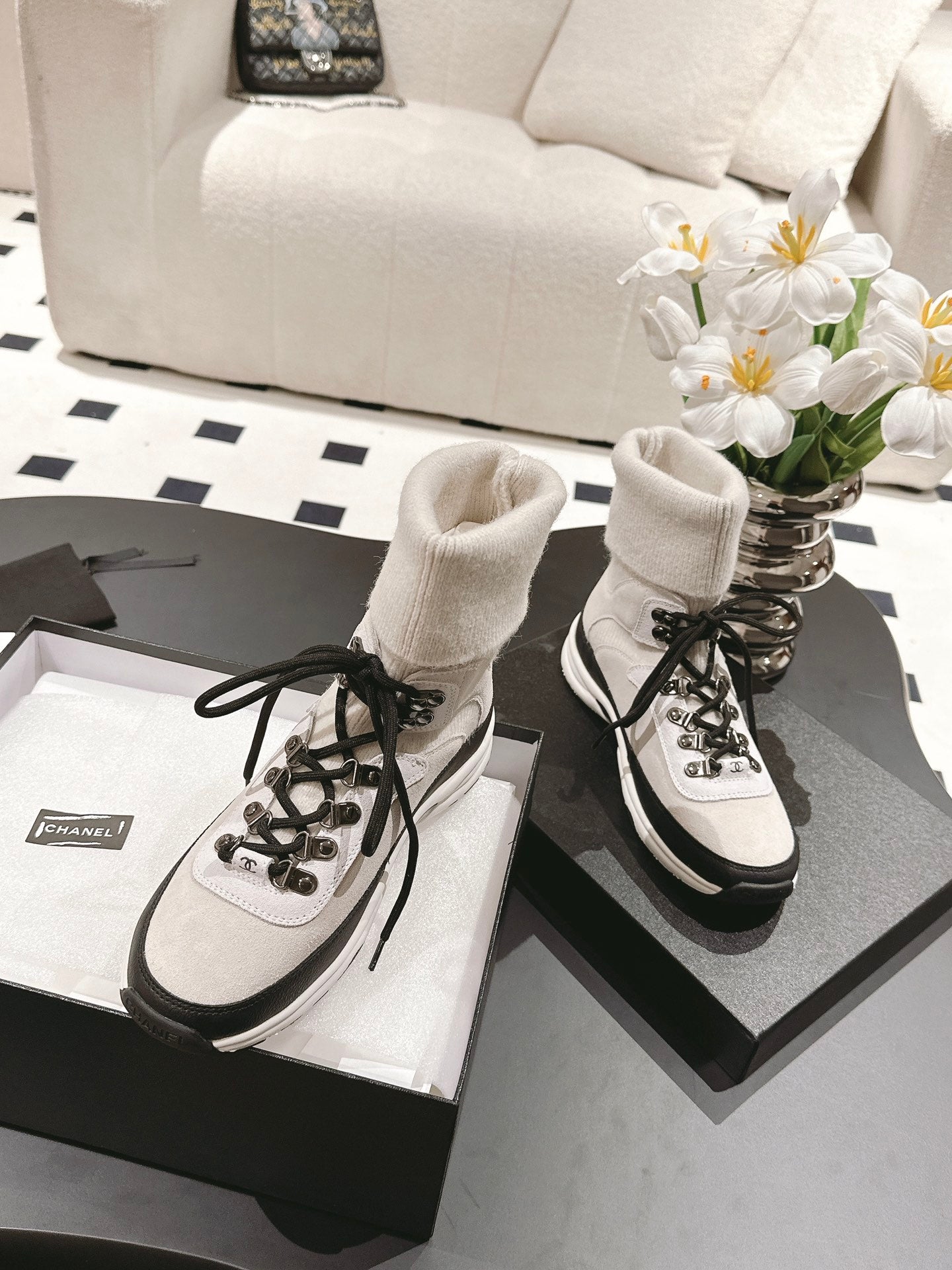 Zapatillas tipo calcetín de punto para mujer