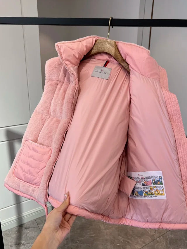 Chaleco acolchado de felpa rosa