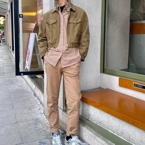 Khaki unisex zip-up jacket