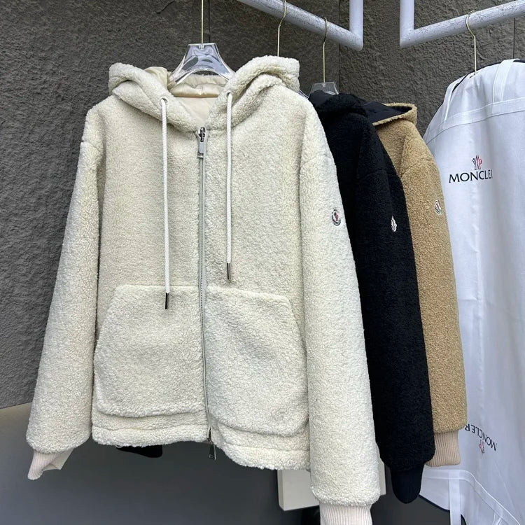 Teddy-Fleece-Kapuzenjacke mit Reißverschluss