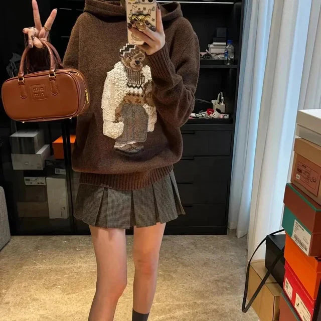 Brown Casual Bear Hoodie