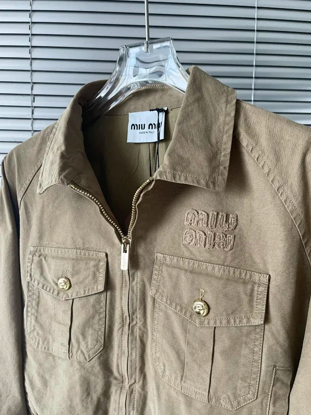 Khaki unisex zip-up jacket
