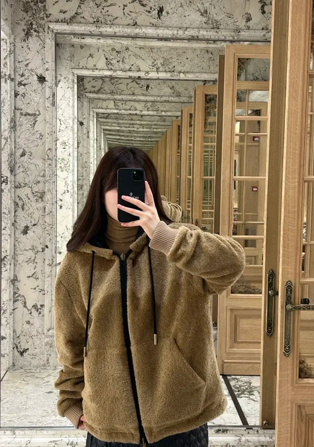 Teddy-Fleece-Kapuzenjacke mit Reißverschluss