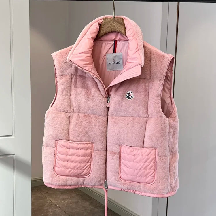 Chaleco acolchado de felpa rosa