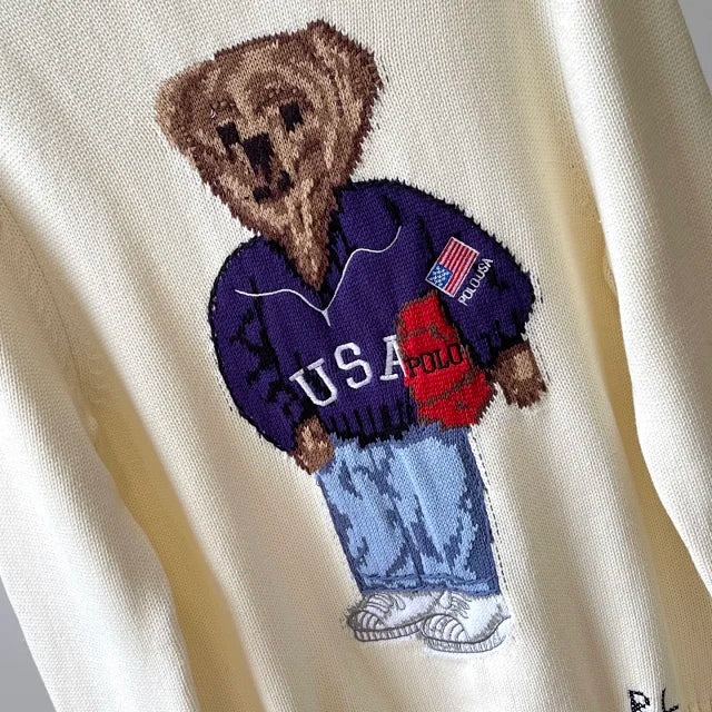 Strickpullover Cream USA Bear