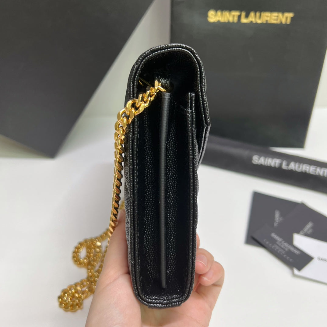 Quilted leather wallet with chain