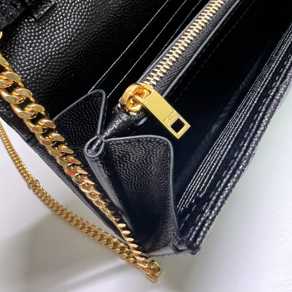 Quilted leather wallet with chain
